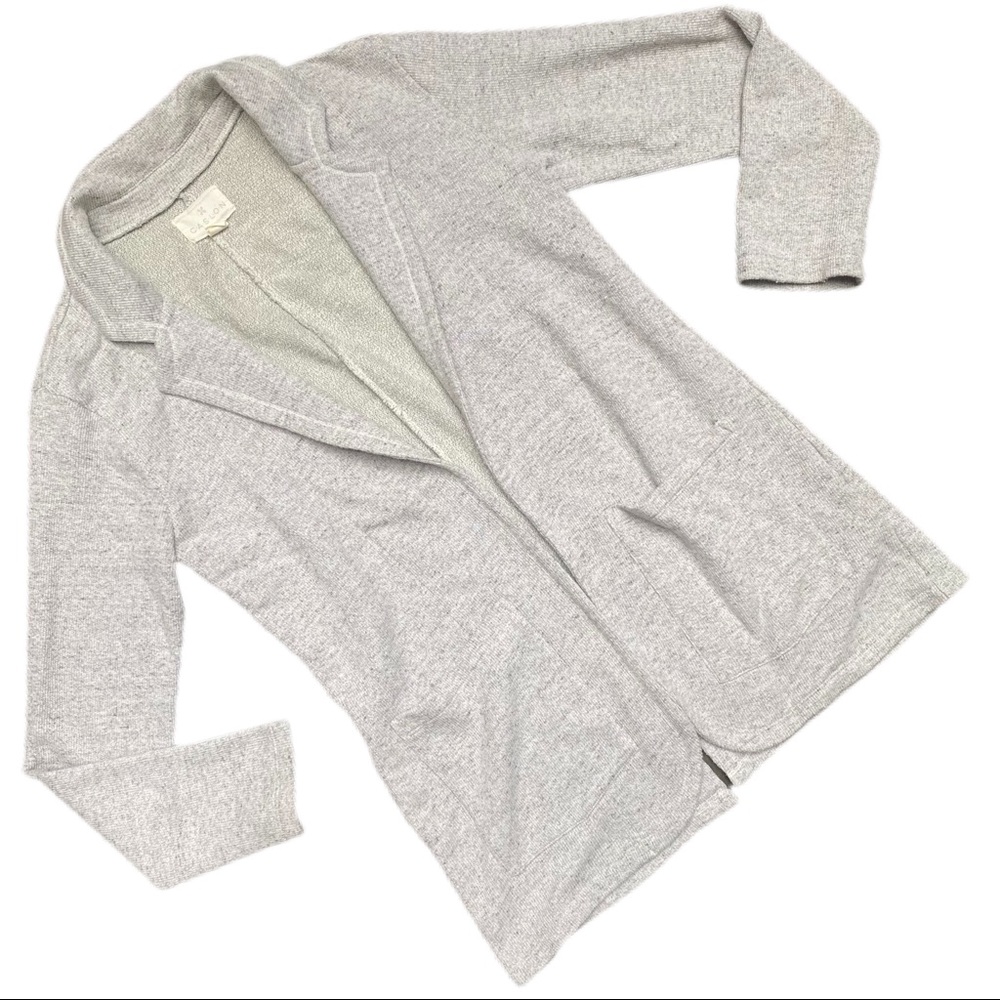 CASLON Long Grey Open Blazer Style Cotton Cardigan w Front Square Pockets